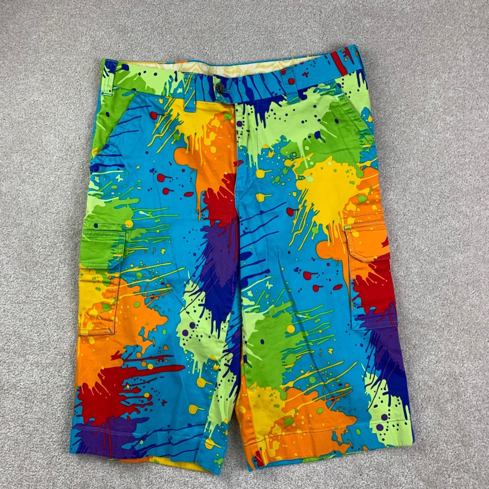 Loudmouth Golf Cargo Shorts Mens 34 Multicolor Paint Splatter Rainbow LM Logo